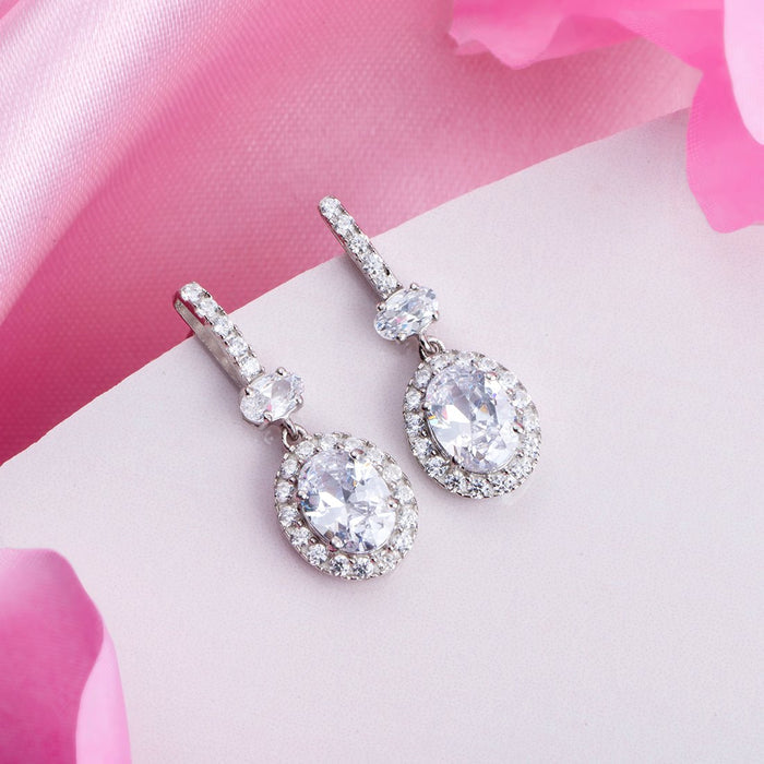 Elegant CZ Rhodium-Plated 925 Sterling Silver Set Drop Earrings