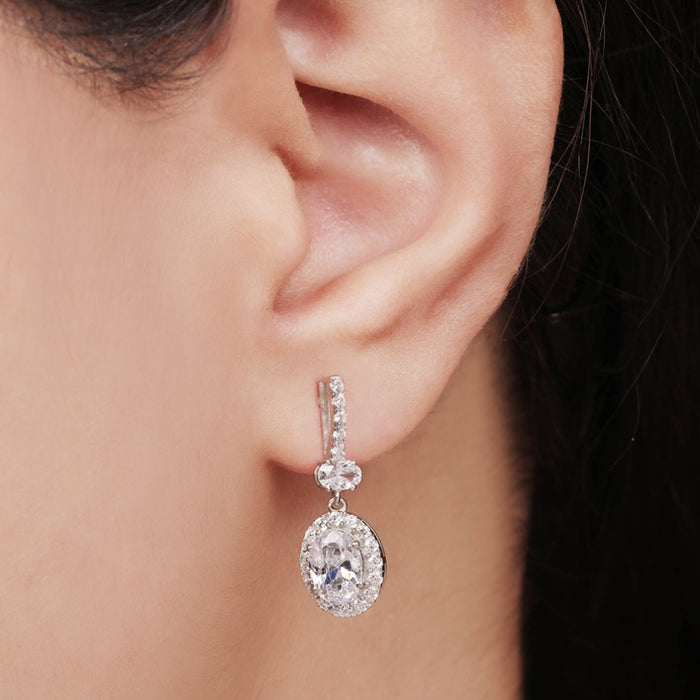 Elegant CZ Rhodium-Plated 925 Sterling Silver Set Drop Earrings
