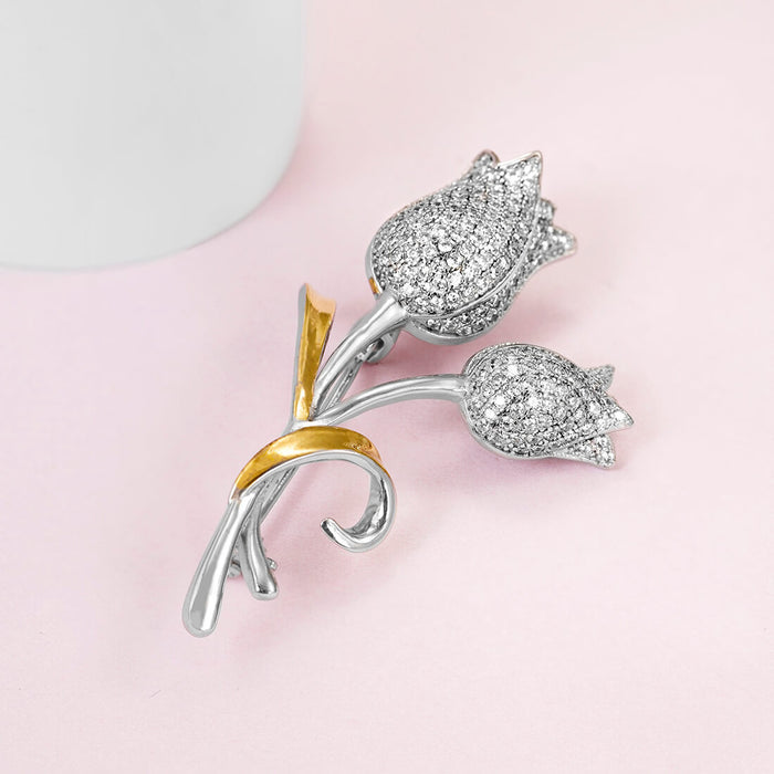 Elegant Floral 925 Silver Brooch