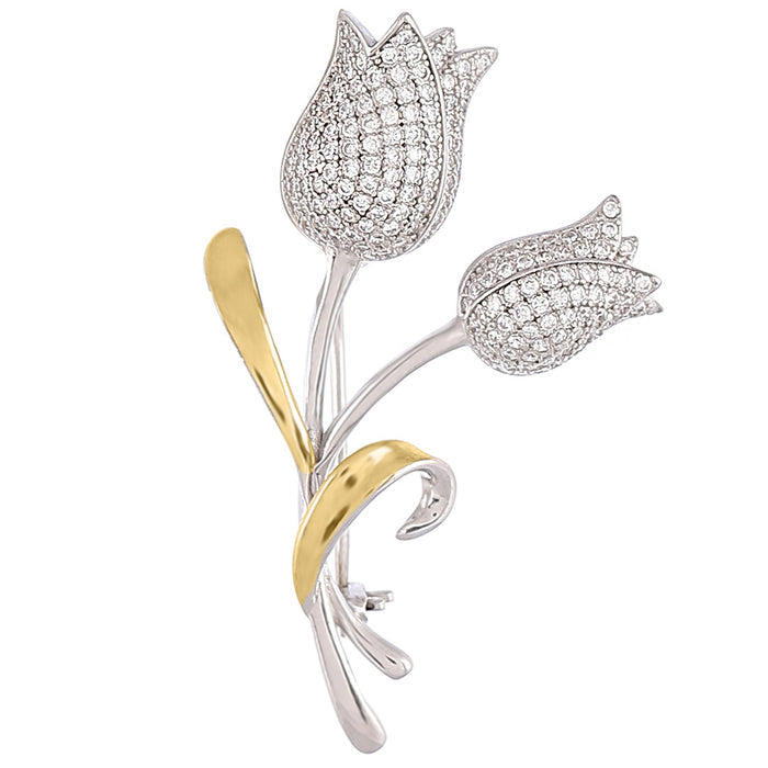 Elegant Floral 925 Silver Brooch