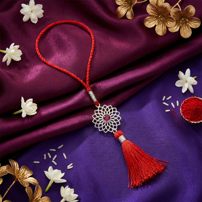 Elegant Floral Mandala 925 Silver Lumba Rakhi for Bhabhi (Zavya Signature)