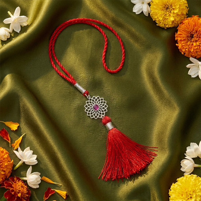 Elegant Floral Mandala 925 Silver Lumba Rakhi for Bhabhi (Zavya Signature)