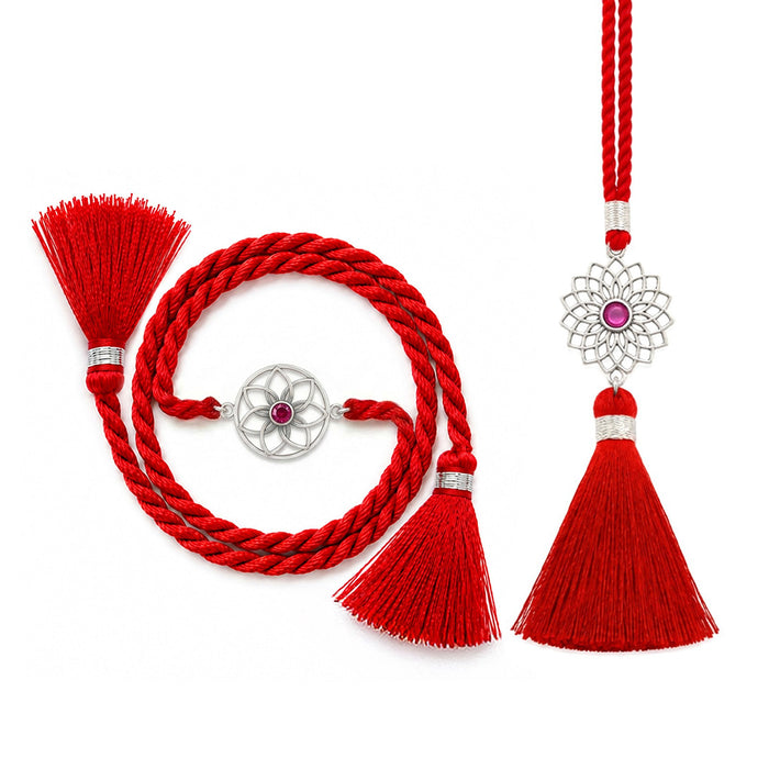 Elegant Floral Mandala for Bhaiya and Bhabhi Silver Rakhi Combo