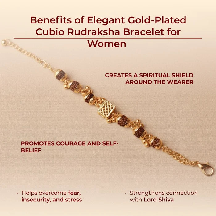 Elegant Gold-Plated Cubio Rudraksha Bracelet for Women