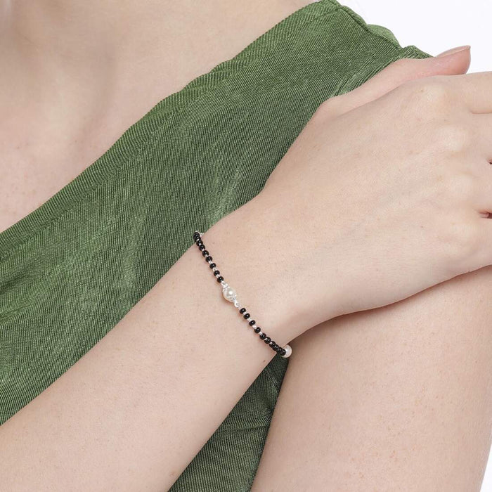 Elegant Harmony 925 Sterling Silver Bracelet with Bead and Pearl Accent