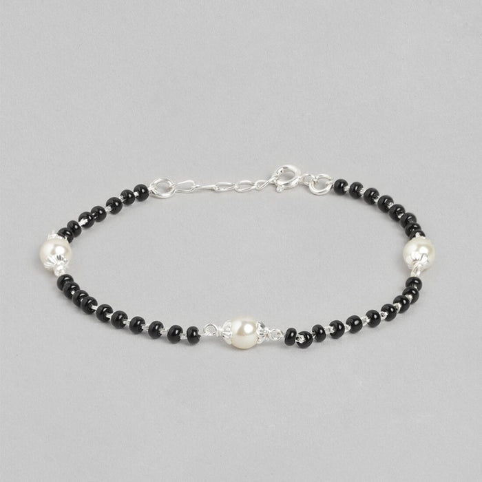 Elegant Harmony 925 Sterling Silver Bracelet with Bead and Pearl Accent