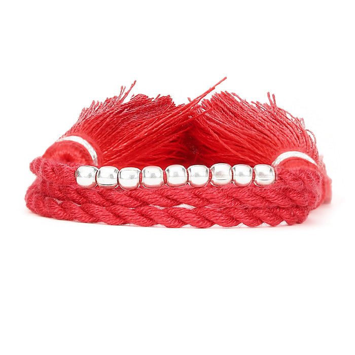 Elegant Heart & Beaded Rhodium-Plated 925 Silver Bhai-Bhabhi Rakhi Combo