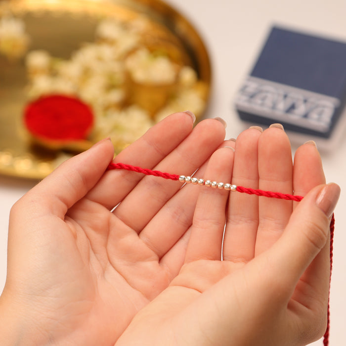 Elegant Heart & Beaded Rhodium-Plated 925 Silver Bhai-Bhabhi Rakhi Combo