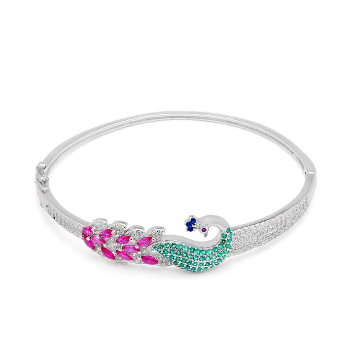 925 Sterling Silver peacock bracelet for women. Elegant jewellery with sparkling pink and green stones – Zavya