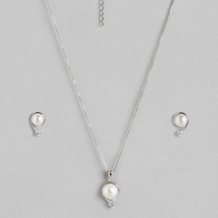 Elegant Pearl 925 Sterling Silver Rhodium Plated Jewellery Set