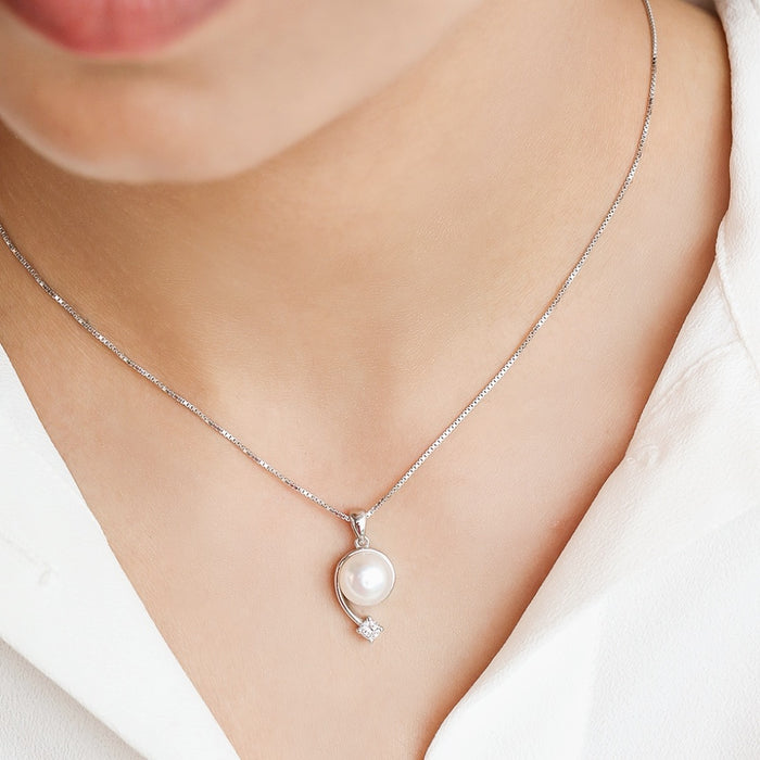 Elegant Pearl 925 Sterling Silver Rhodium Plated Pendant Necklace