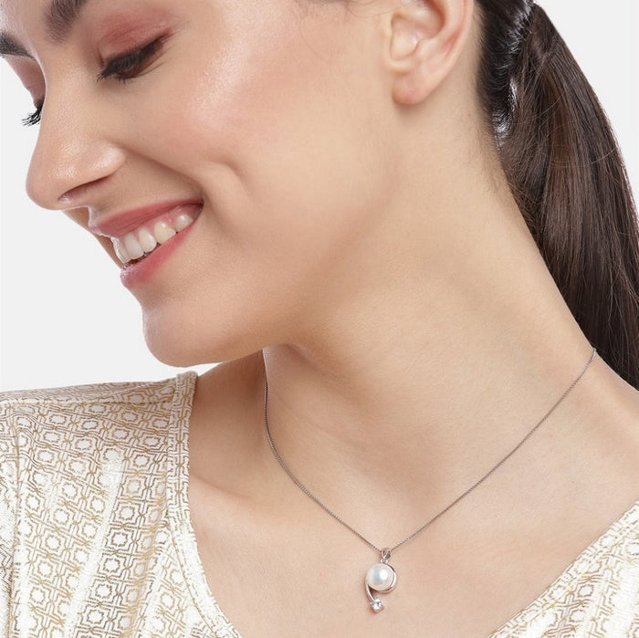 Elegant Pearl 925 Sterling Silver Rhodium Plated Pendant Necklace