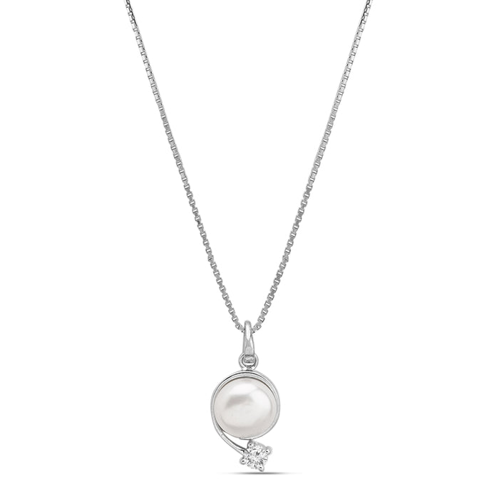 Elegant Pearl 925 Sterling Silver Rhodium Plated Pendant Necklace