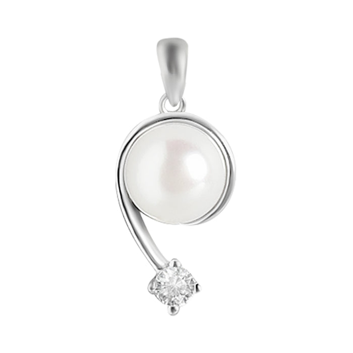 Elegant Pearl 925 Sterling Silver Rhodium Plated Pendant Necklace