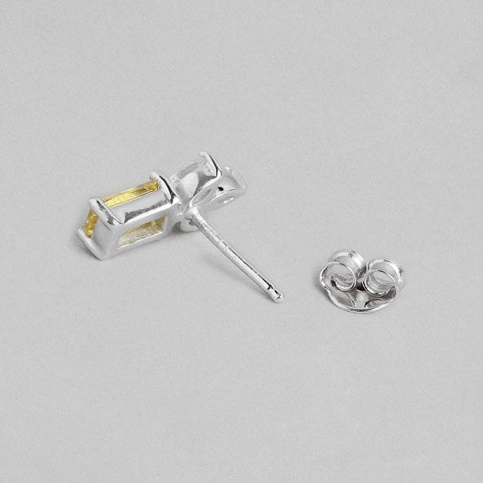 Elegant Petals Rhodium Plated Golden CZ 925 Sterling Silver Stud Earrings