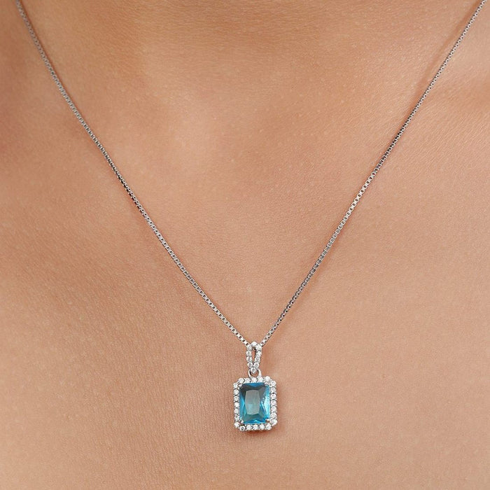 Elegant Rhodium Plated 925 Sterling Silver Rectangle CZ Pendant