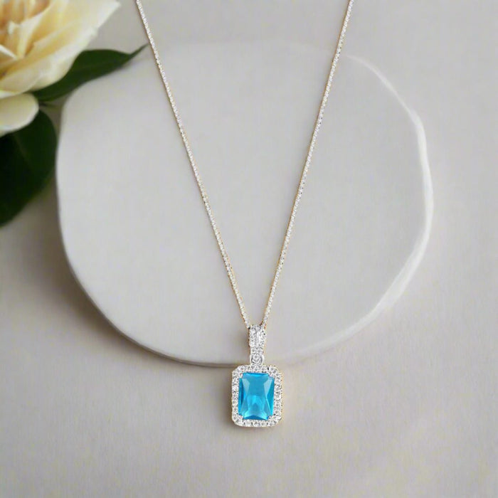 Elegant Rhodium Plated 925 Sterling Silver Rectangle CZ Pendant