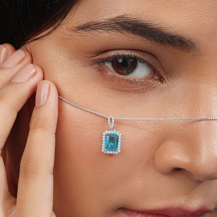 Elegant Rhodium Plated 925 Sterling Silver Rectangle CZ Pendant