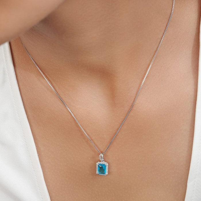 Elegant Rhodium Plated 925 Sterling Silver Rectangle CZ Pendant