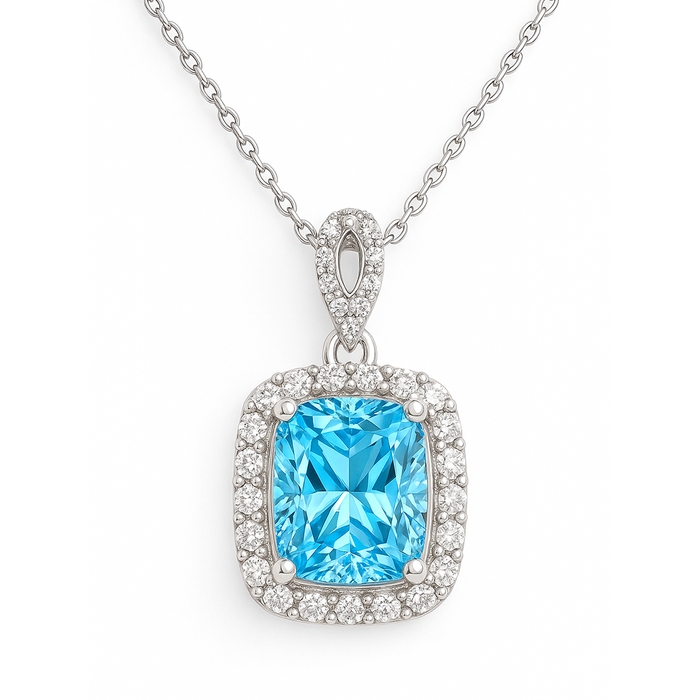 Elegant Rhodium Plated 925 Sterling Silver Rectangle CZ Pendant