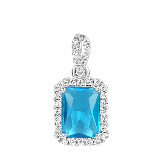 Elegant Rhodium Plated 925 Sterling Silver Rectangle CZ Pendant