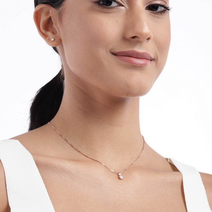 Elegant Rose-Gold Plated 925 Sterling Silver CZ Jewelry Set