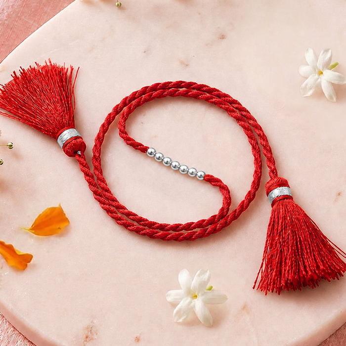 Elegant Seven Beads Silver Rakhi (Zavya Signature)