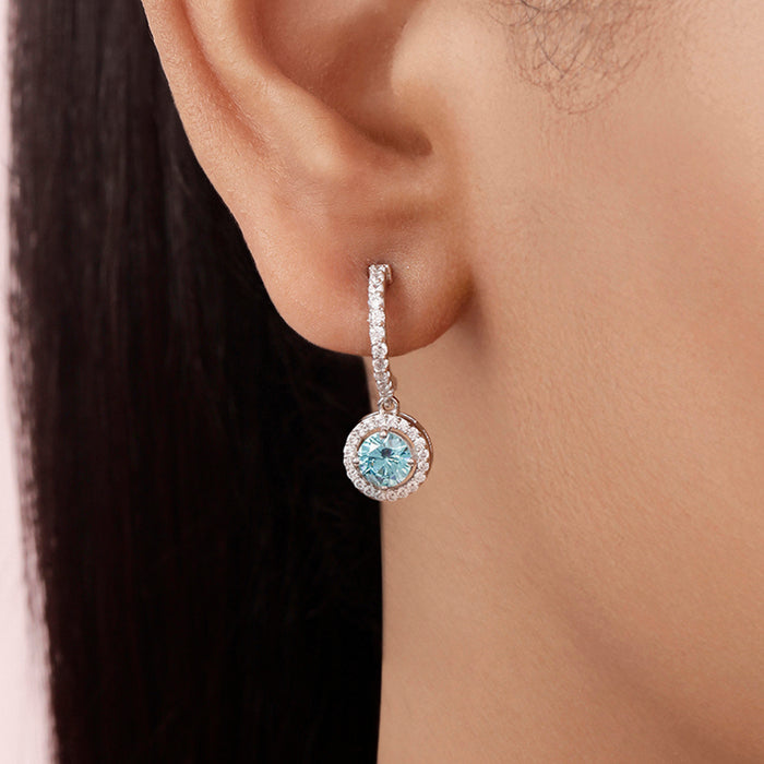 Elegant Skyblue Studded Rhodium Plated 925 Silver Earrings