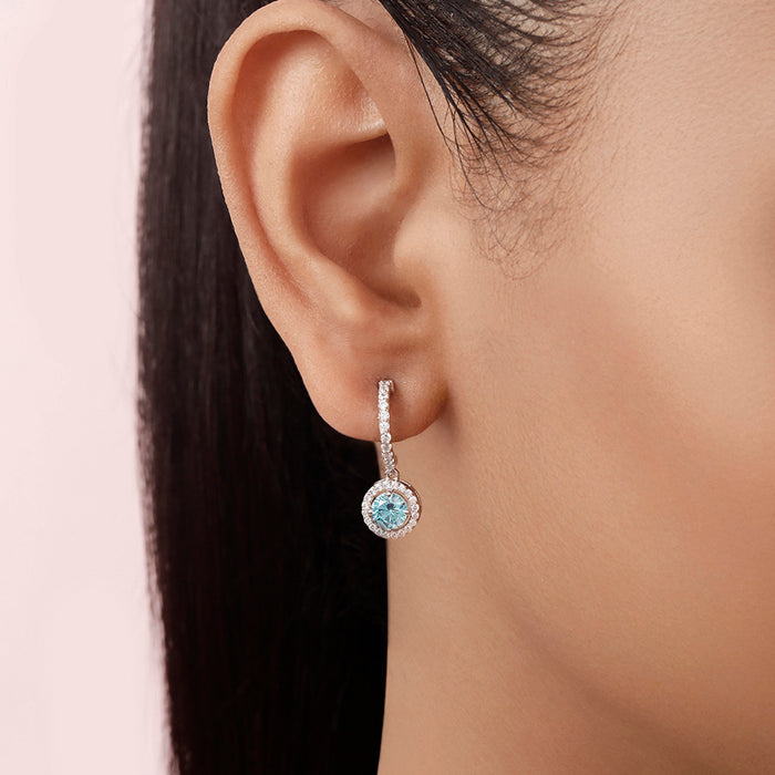 Elegant Skyblue Studded Rhodium Plated 925 Silver Earrings