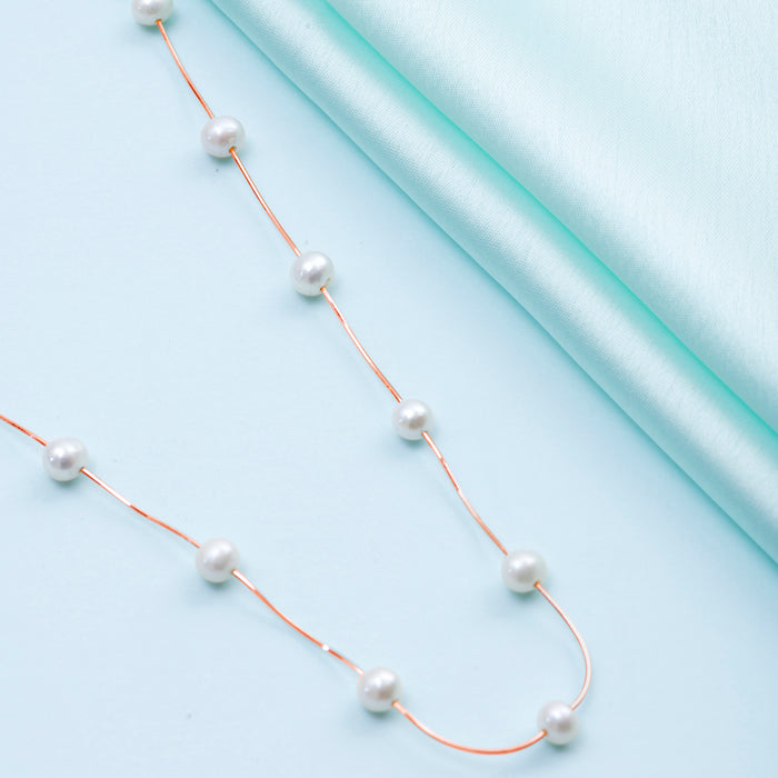 Elegant Snake Chain Pearl 925 Silver Necklace in Rose Gold