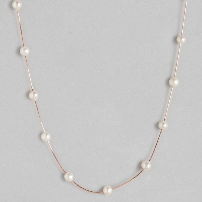 Elegant Snake Chain Pearl 925 Silver Necklace in Rose Gold