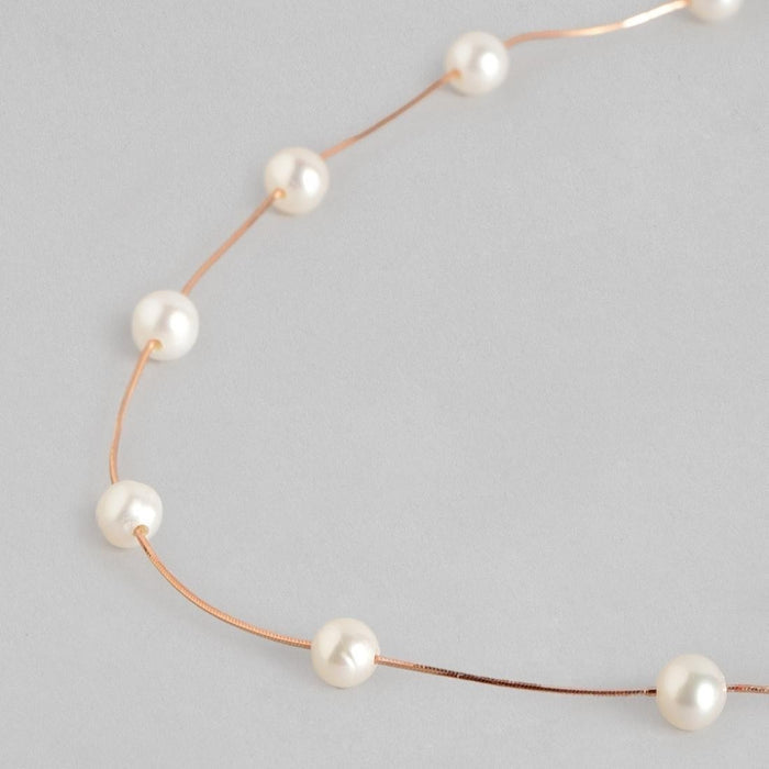 Elegant Snake Chain Pearl 925 Silver Necklace in Rose Gold