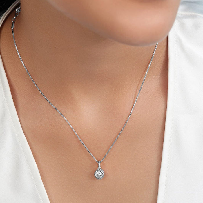 Elegant Solitaire 925 Sterling Silver Rhodium Plated Pendant with Chain