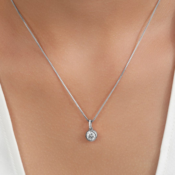 Elegant Solitaire 925 Sterling Silver Rhodium Plated Pendant with Chain