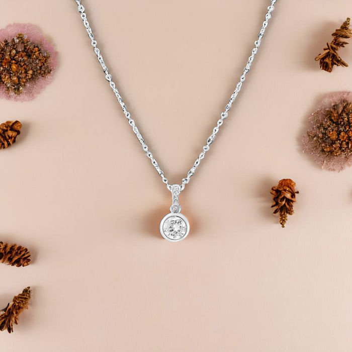 Elegant Solitaire 925 Sterling Silver Rhodium Plated Pendant with Chain