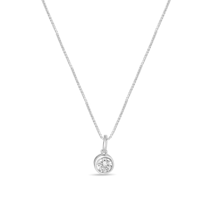Elegant Solitaire 925 Sterling Silver Rhodium Plated Pendant with Chain