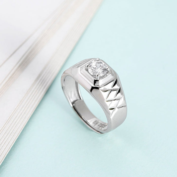 Elegant Solitaire 925 Sterling Silver Ring for Him (Adjustable)