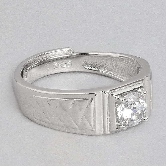 Elegant Solitaire 925 Sterling Silver Ring for Him (Adjustable)