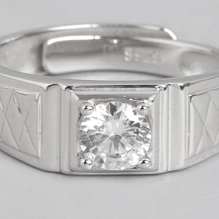 Elegant Solitaire 925 Sterling Silver Ring for Him (Adjustable)