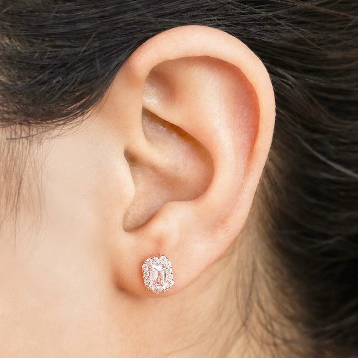 Elegant Solitaire Cubic Zirconia Rose Gold-Plated 925 Sterling Silver Earrings
