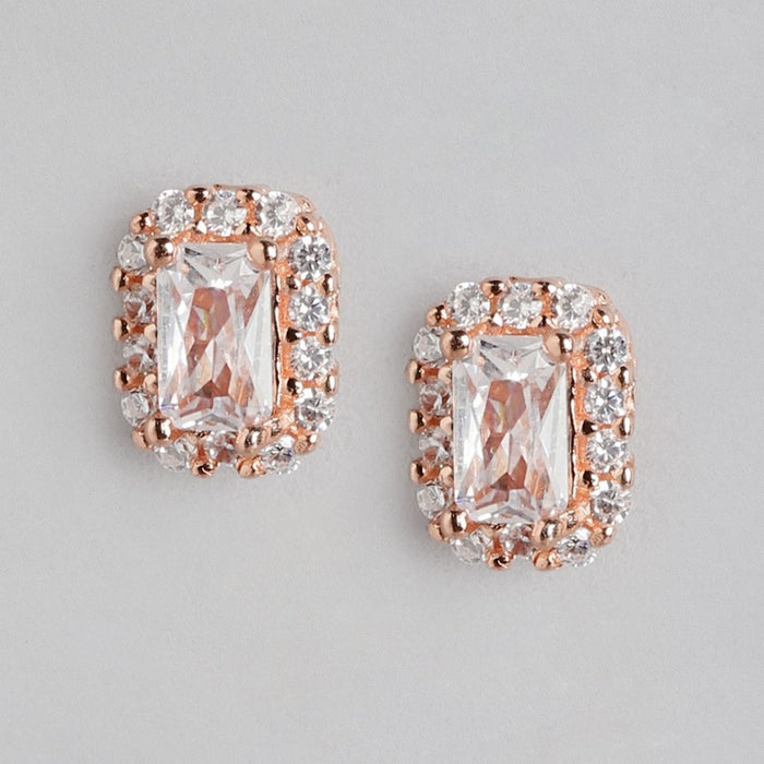 Elegant Solitaire Cubic Zirconia Rose Gold-Plated 925 Sterling Silver Earrings