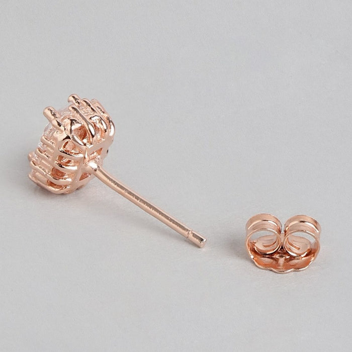 Elegant Solitaire Cubic Zirconia Rose Gold-Plated 925 Sterling Silver Earrings