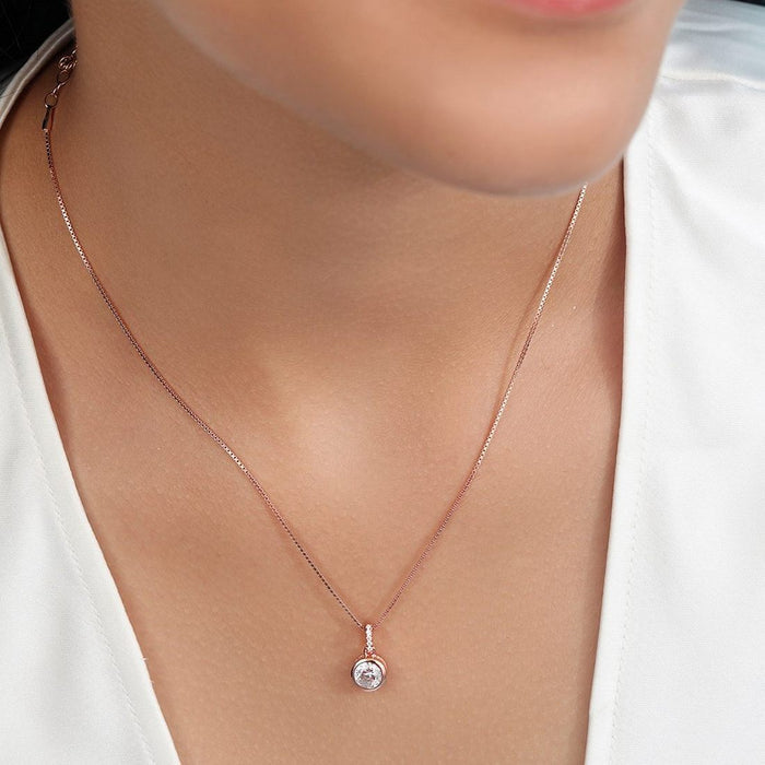 Elegant Solitaire Rose Gold Plated 925 Silver Pendant with Chain