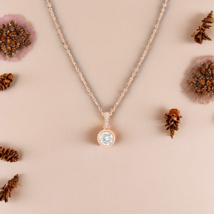 Elegant Solitaire Rose Gold Plated 925 Silver Pendant with Chain