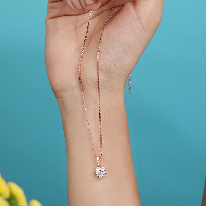 Elegant Solitaire Rose Gold Plated 925 Silver Pendant with Chain