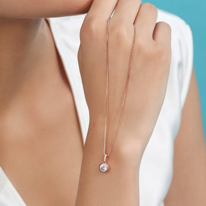 Elegant Solitaire Rose Gold Plated 925 Silver Pendant with Chain