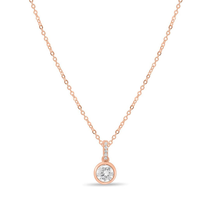 Elegant Solitaire Rose Gold Plated 925 Silver Pendant with Chain