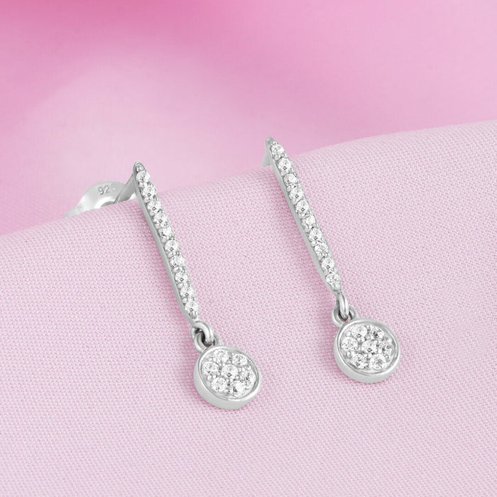 Elegant Studded Drop Rhodium Plated 925 Silver Hoop Earrings