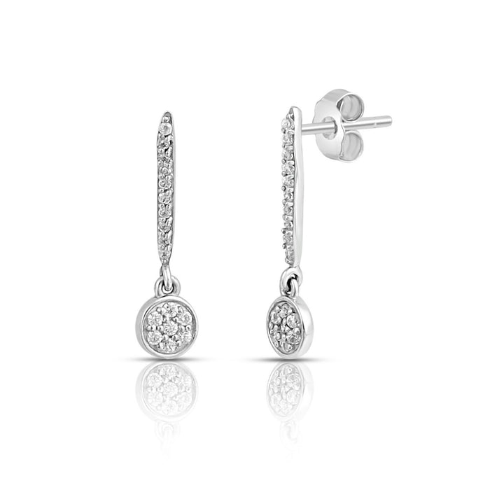 Elegant Studded Drop Rhodium Plated 925 Silver Hoop Earrings
