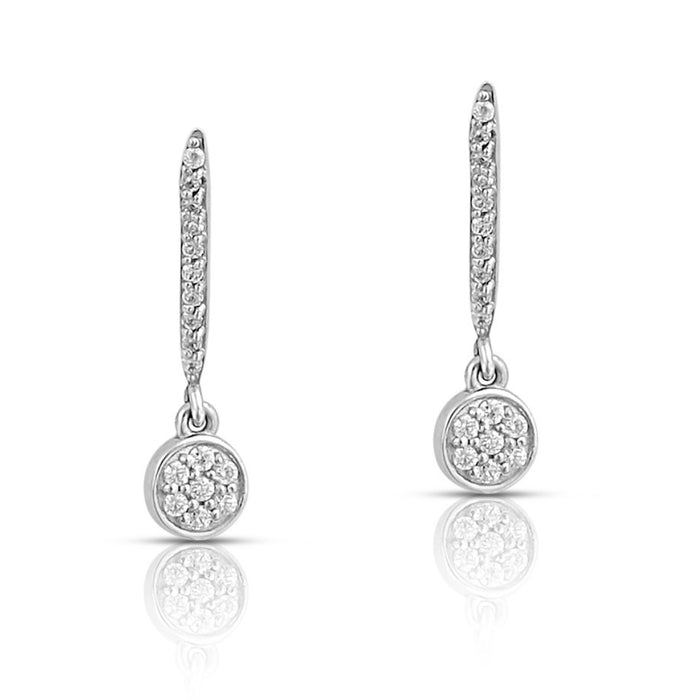 Elegant Studded Drop Rhodium Plated 925 Silver Hoop Earrings